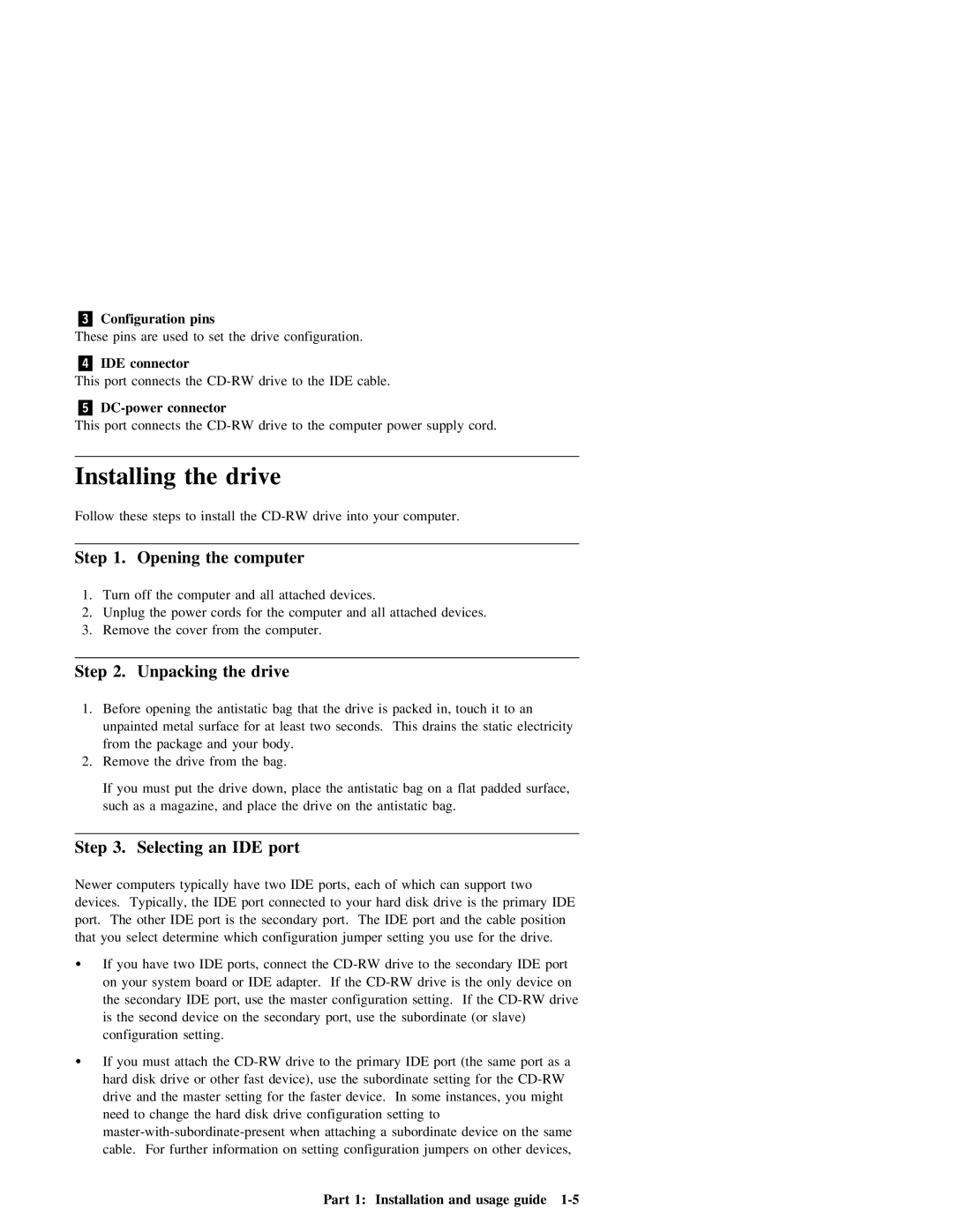 IBM 09N4076 manual Port, Step Selecting, Pins 