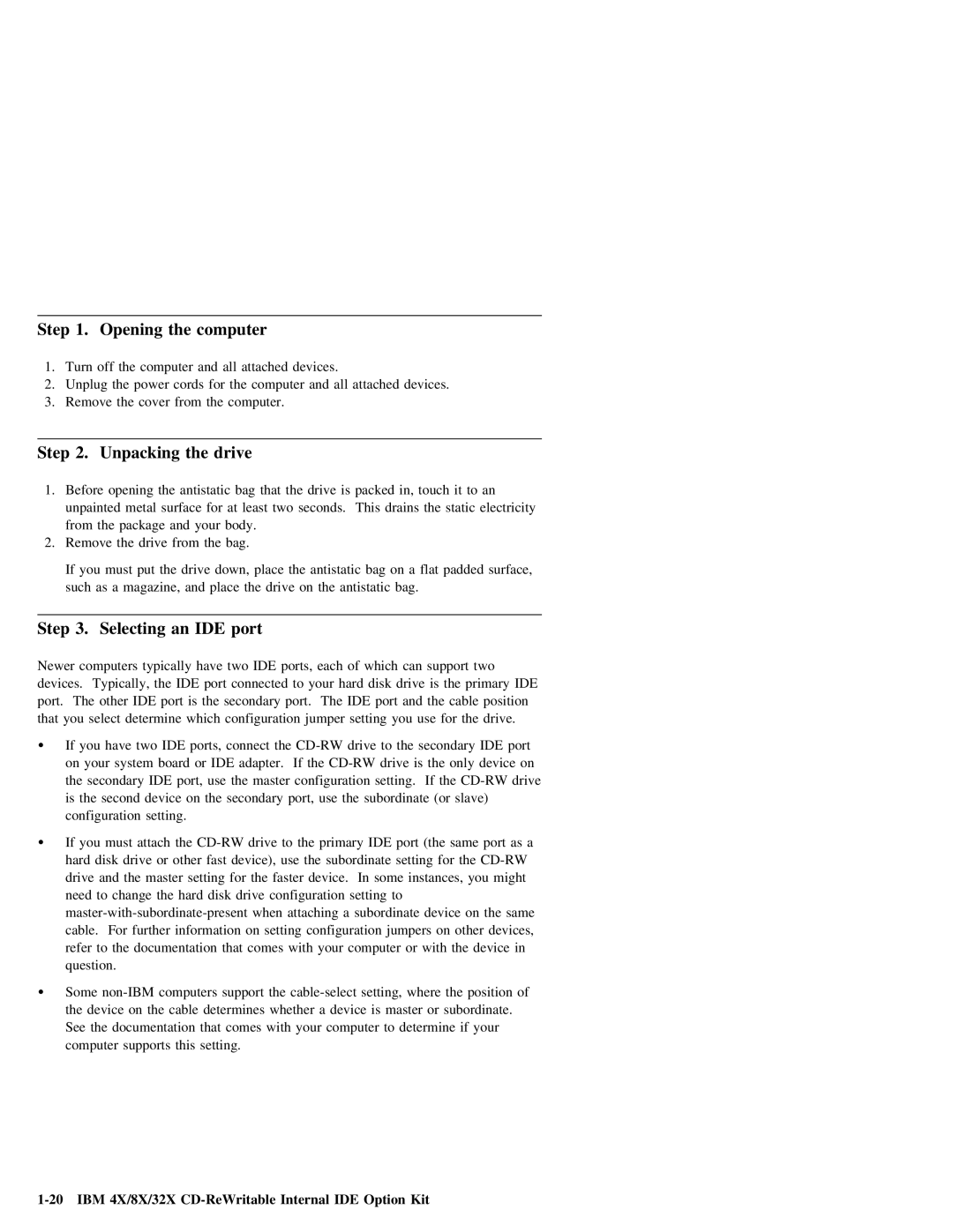 IBM 09N4076 manual Step Unpacking 