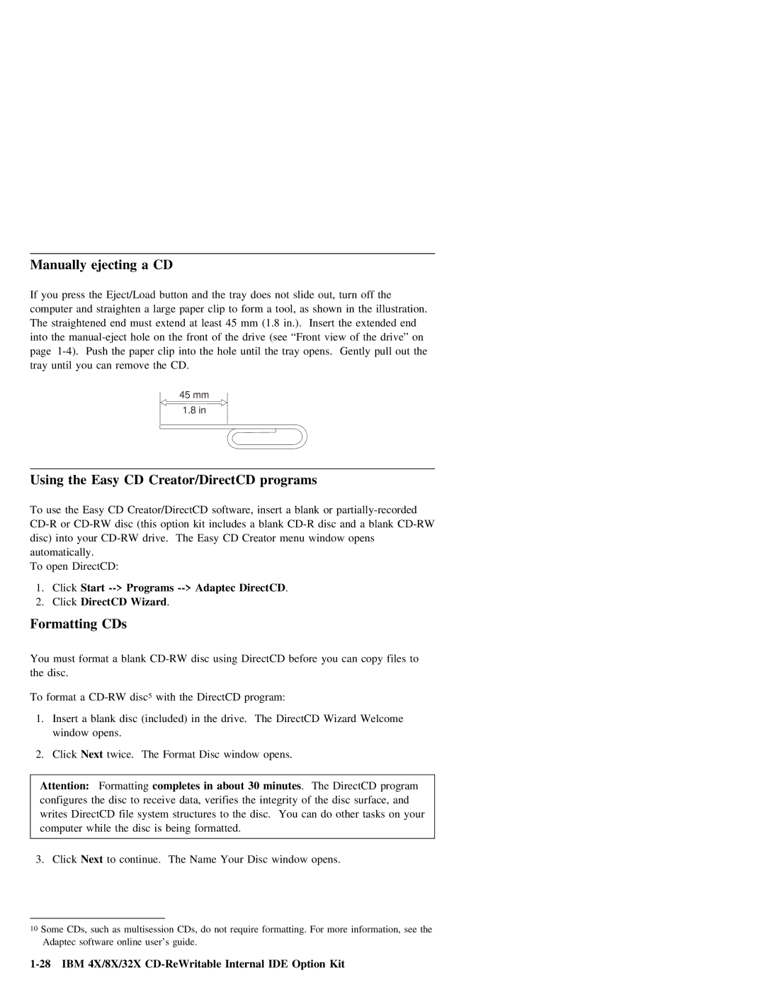 IBM 09N4076 manual Ejecting 