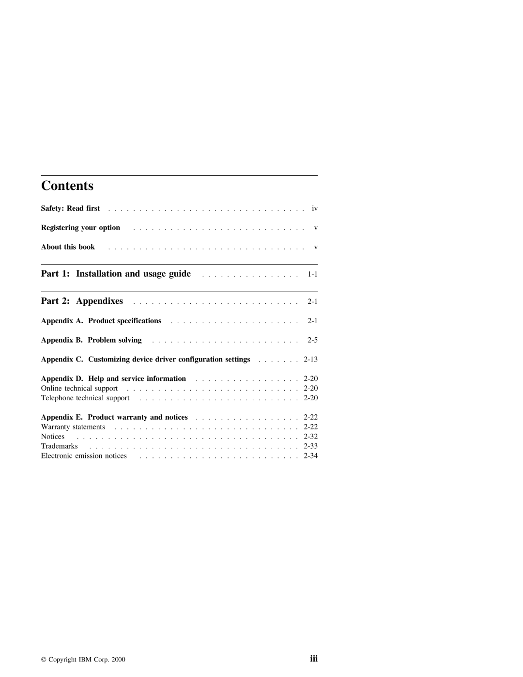 IBM 09N4076 manual Contents 