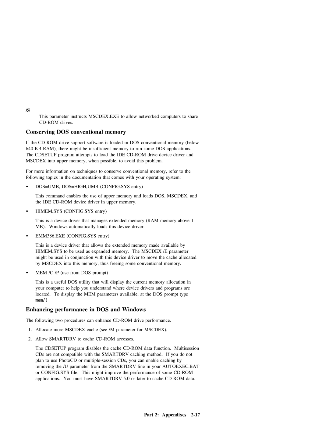 IBM 09N4076 manual Enhancing performance in DOS and Windows, Memory 