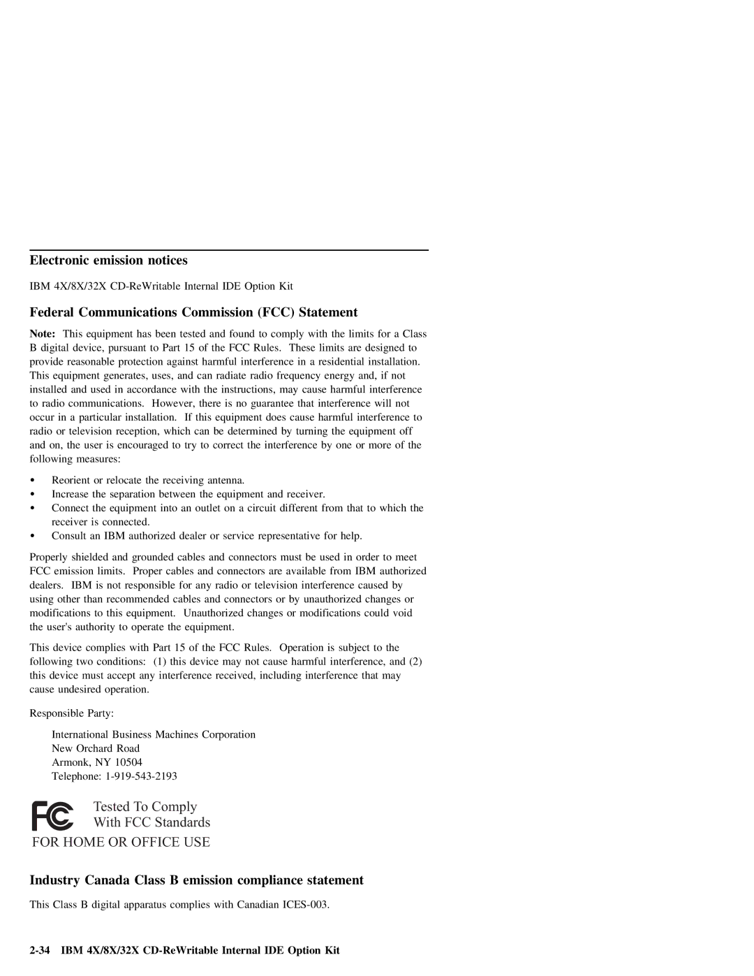 IBM 09N4076 manual Industry Canada Class B emission compliance statement 