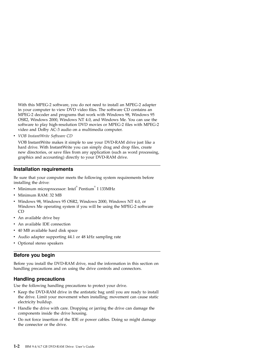 IBM 09N4153 manual Installation requirements, Before you begin, Handling precautions 