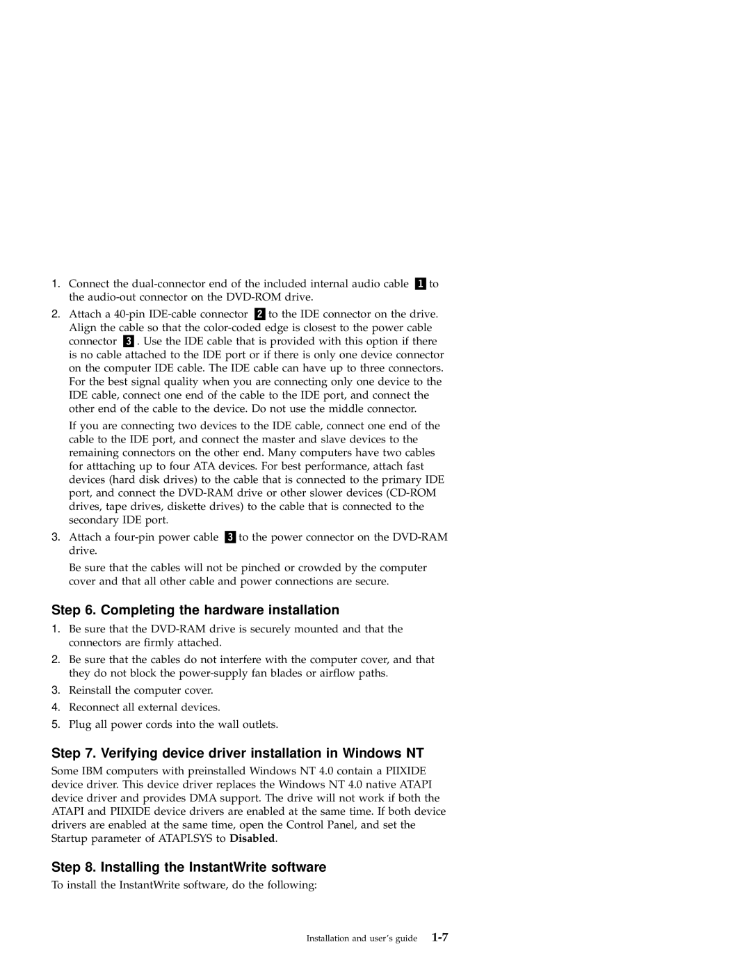 IBM 09N4153 manual Completing the hardware installation, Verifying device driver installation in Windows NT 