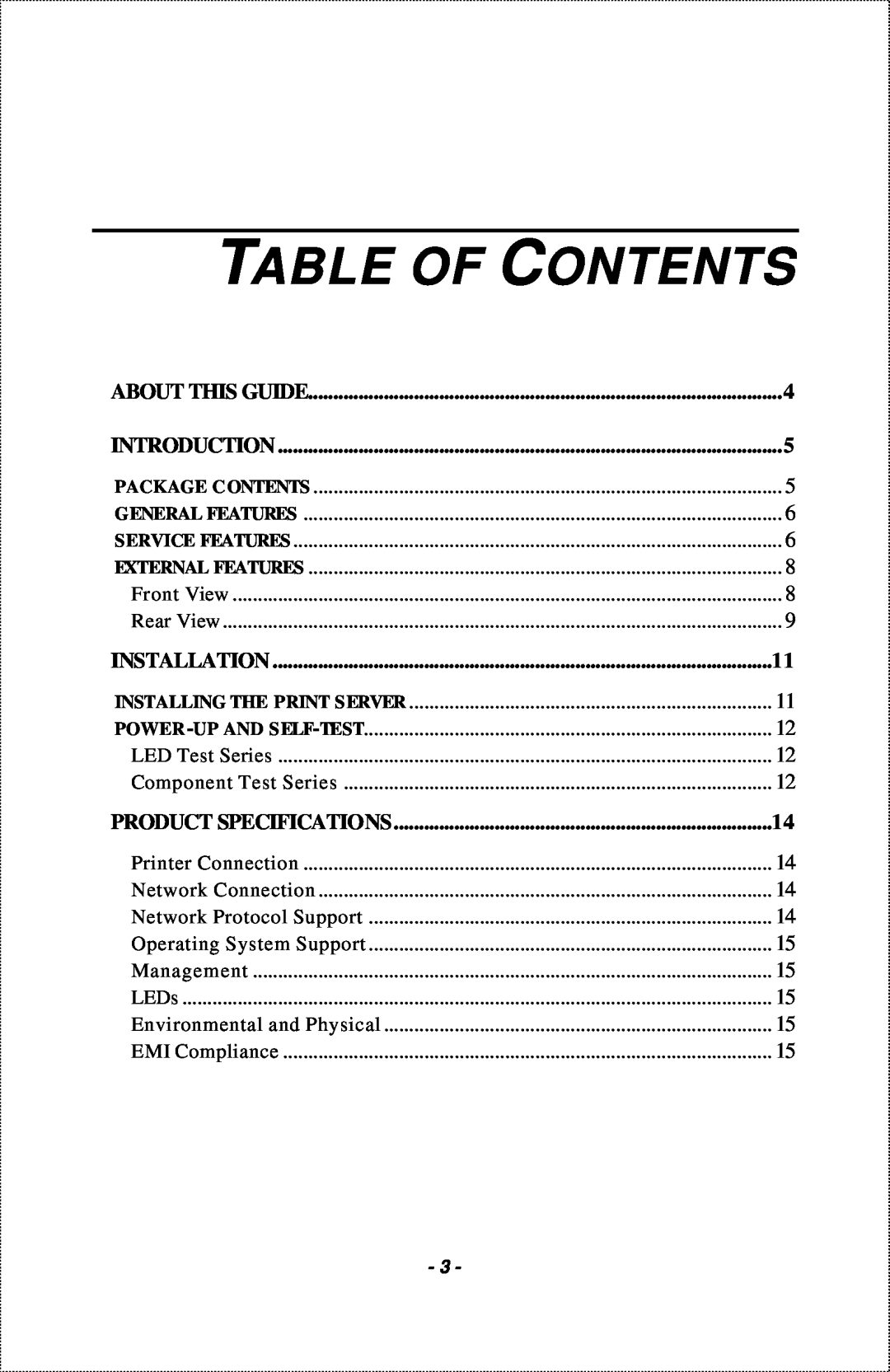 IBM 1-Port USB Print Server manual Table Of Contents 