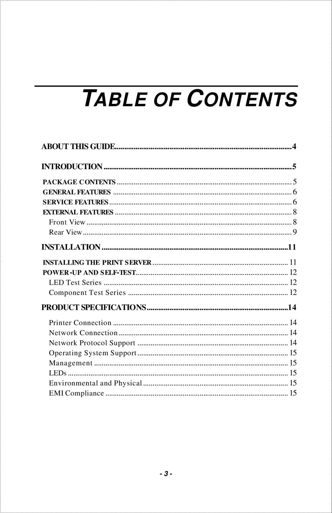 IBM 1-Port USB Print Server manual Table of Contents 