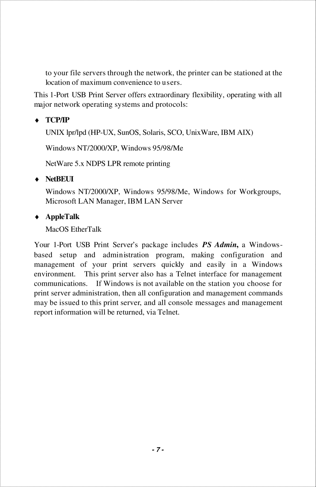 IBM 1-Port USB Print Server manual Tcp/Ip 