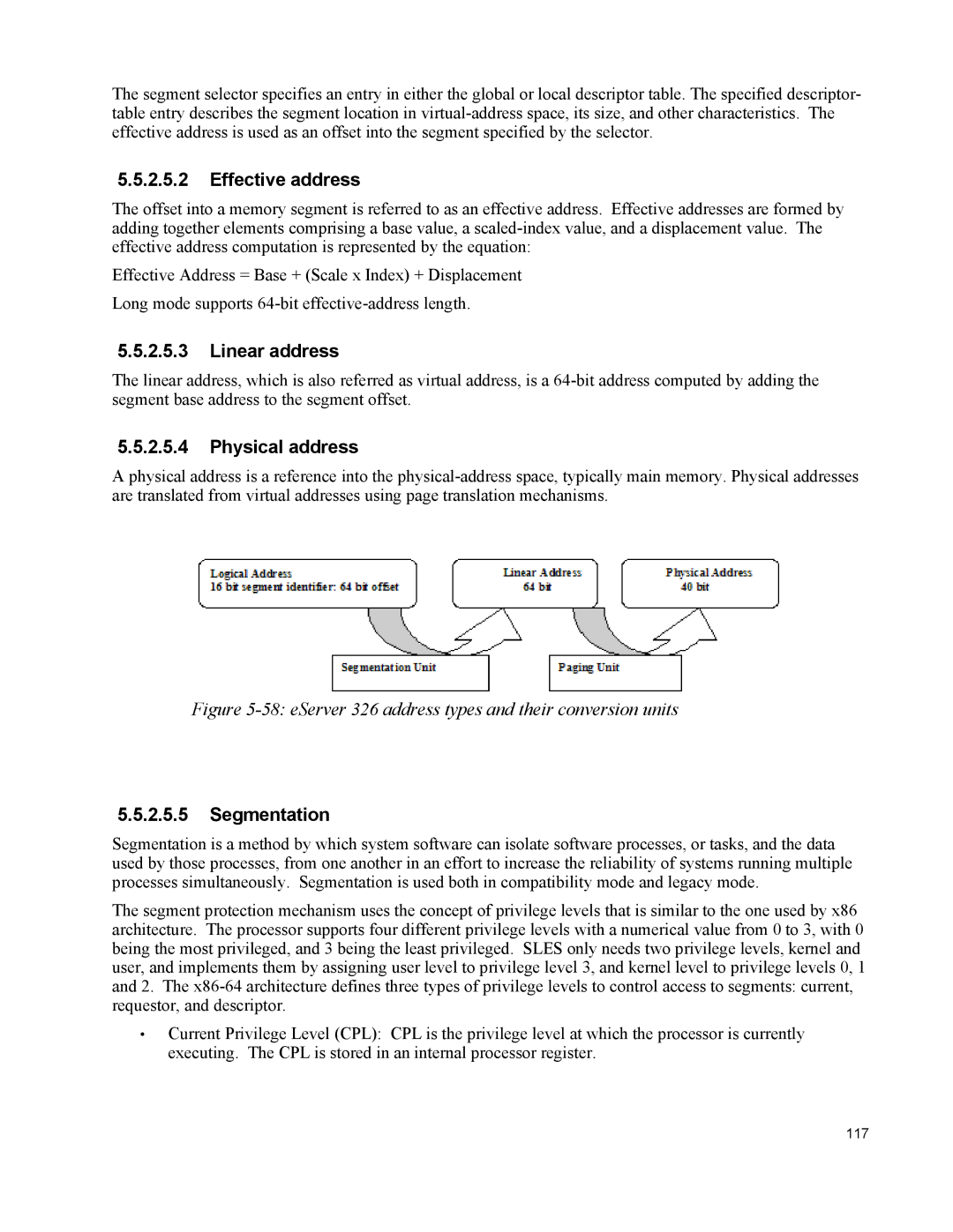 IBM 10 SP1 EAL4 manual Effective address, Linear address, Physical address 