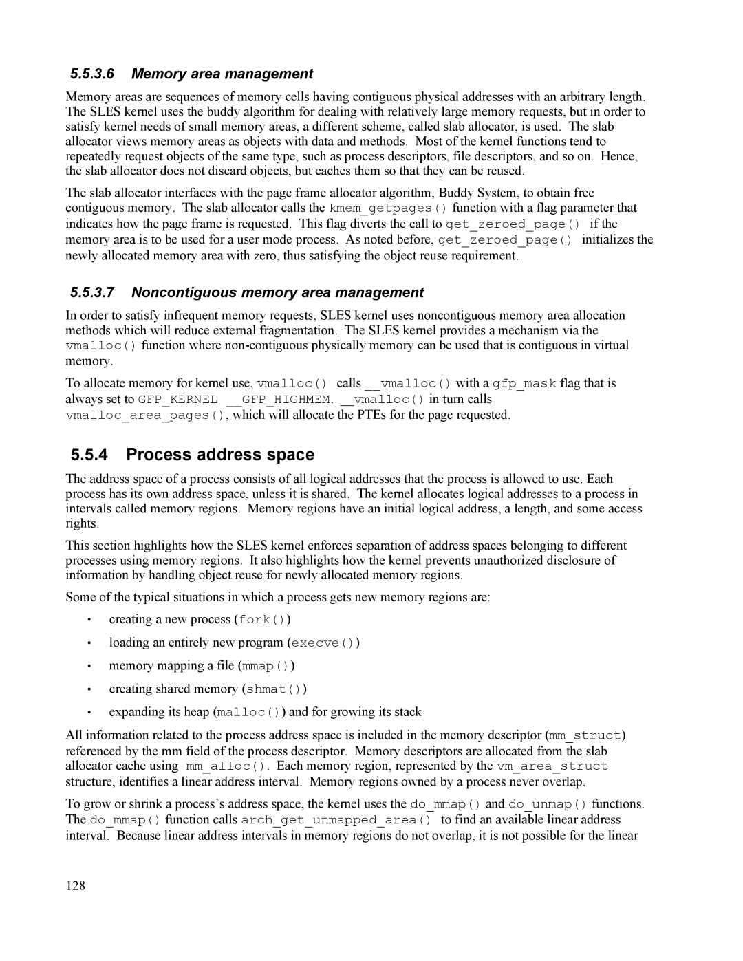 IBM 10 SP1 EAL4 manual Process address space, Memory area management, Noncontiguous memory area management 