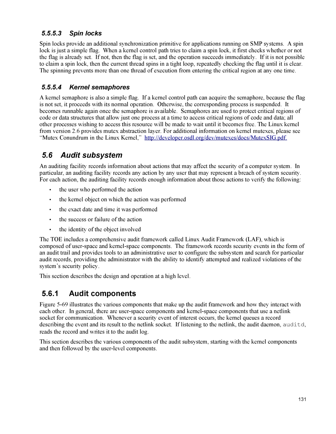 IBM 10 SP1 EAL4 manual Audit subsystem, Audit components, Spin locks, Kernel semaphores 