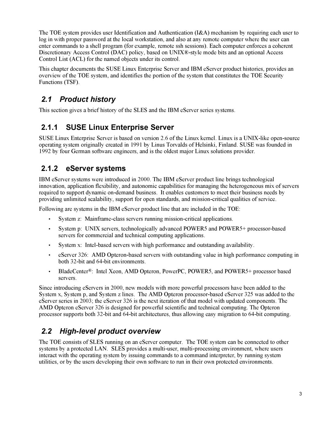 IBM 10 SP1 EAL4 manual Product history, Suse Linux Enterprise Server, EServer systems, High-level product overview 