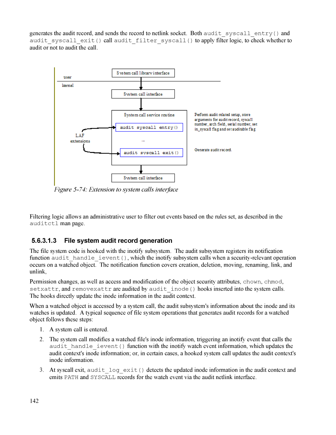 IBM 10 SP1 EAL4 manual Extension to system calls interface, File system audit record generation 