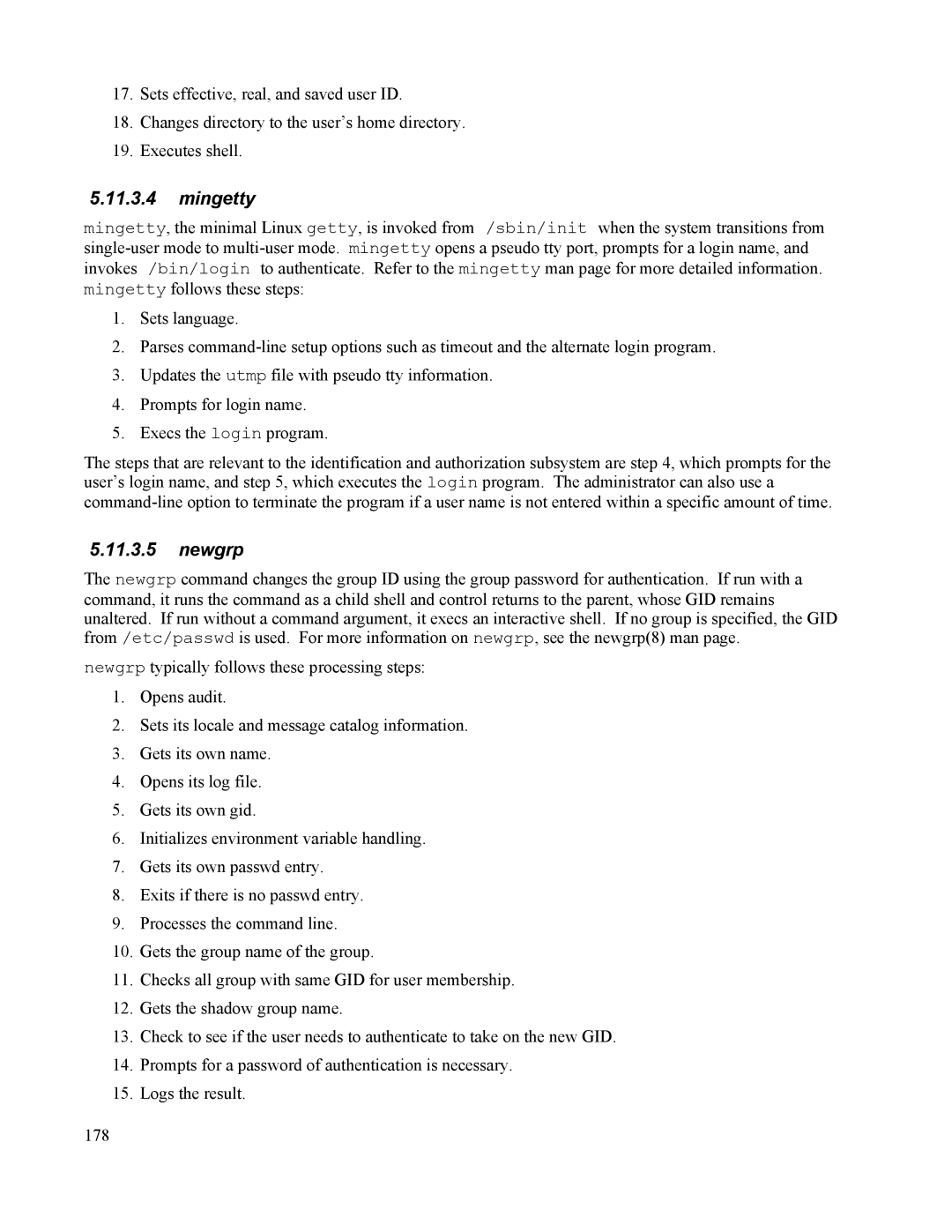 IBM 10 SP1 EAL4 manual Mingetty, Newgrp 