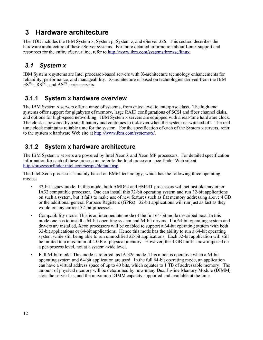 IBM 10 SP1 EAL4 manual System x hardware overview System x hardware architecture 