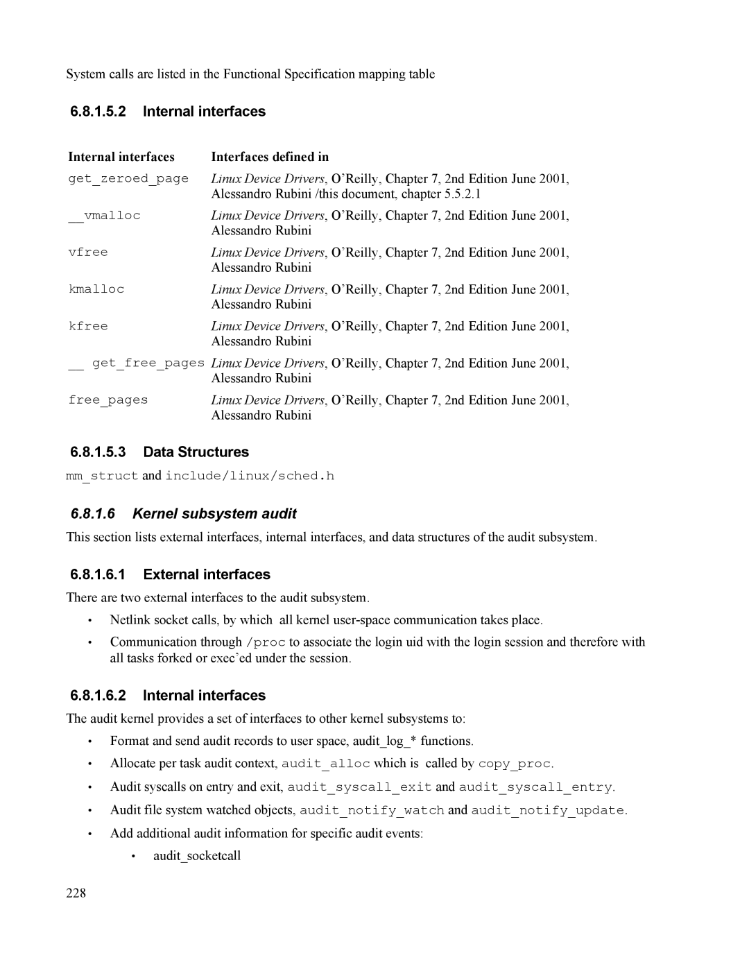 IBM 10 SP1 EAL4 manual Kernel subsystem audit, Internal interfaces 