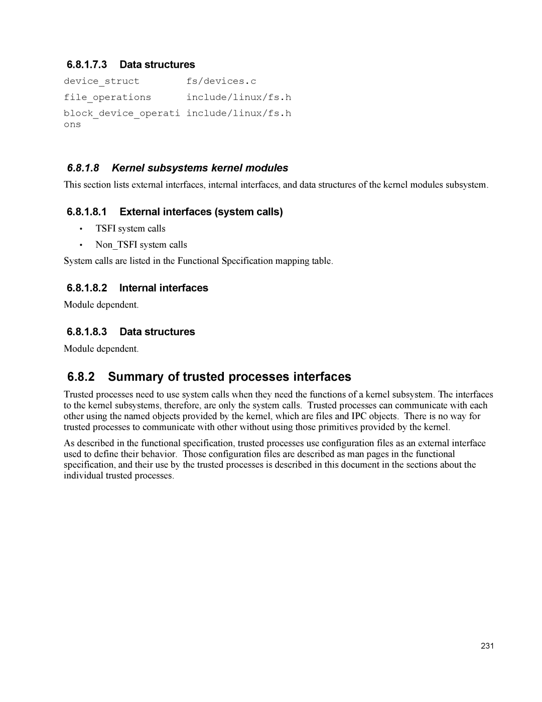 IBM 10 SP1 EAL4 manual Summary of trusted processes interfaces, Kernel subsystems kernel modules 