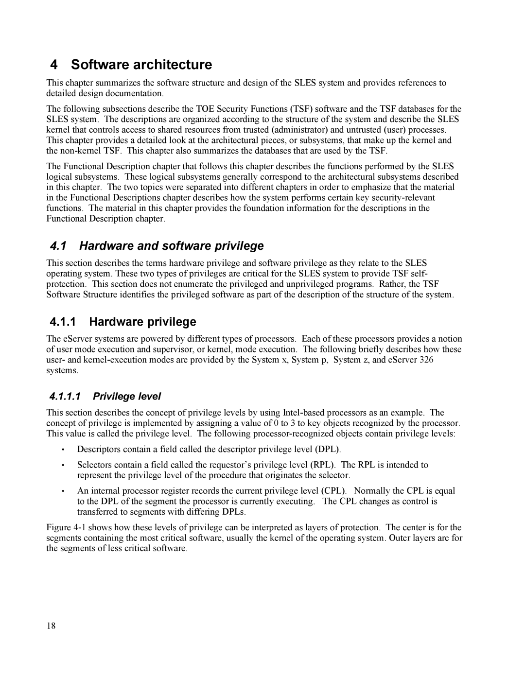 IBM 10 SP1 EAL4 manual Hardware and software privilege, Hardware privilege, Privilege level 