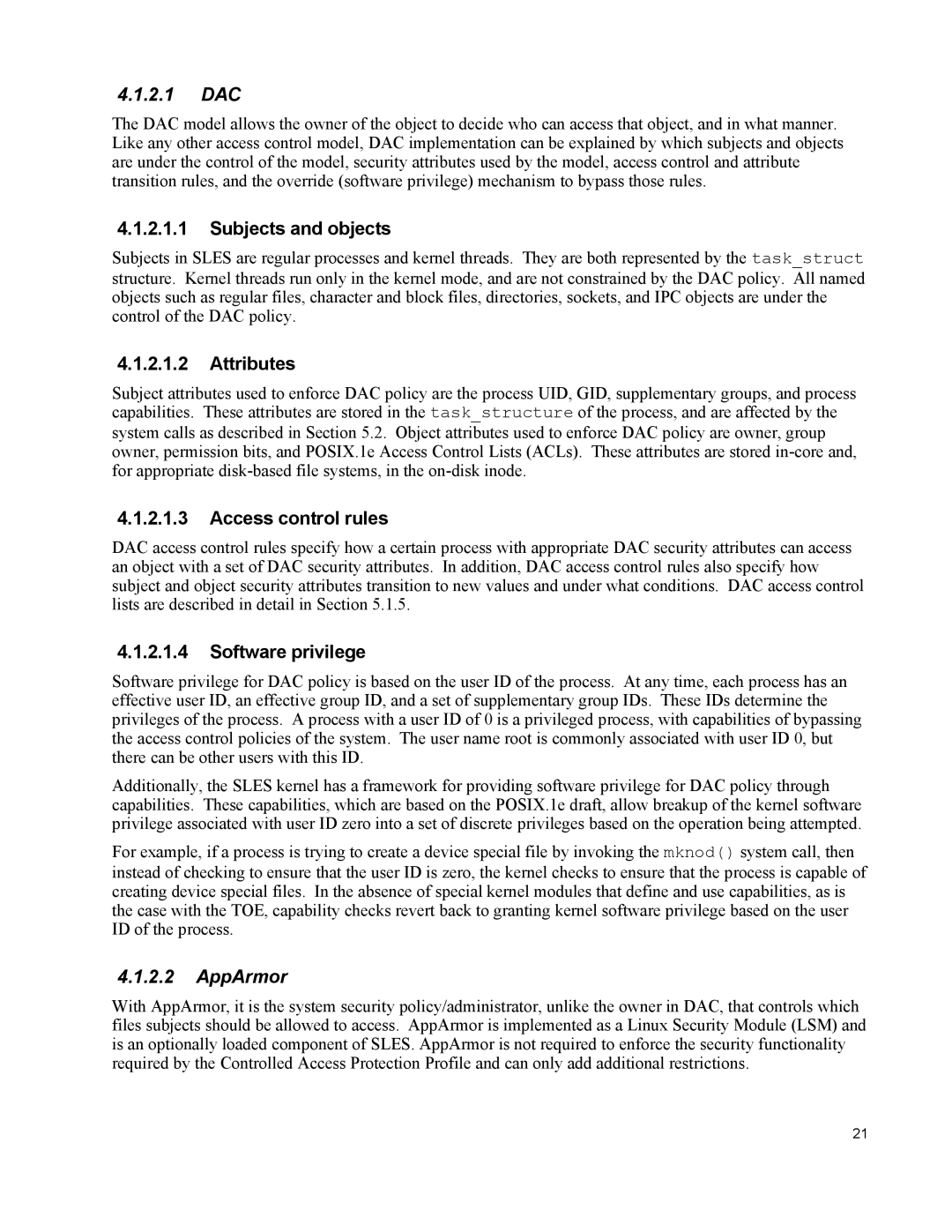 IBM 10 SP1 EAL4 manual 2.1 DAC, AppArmor 