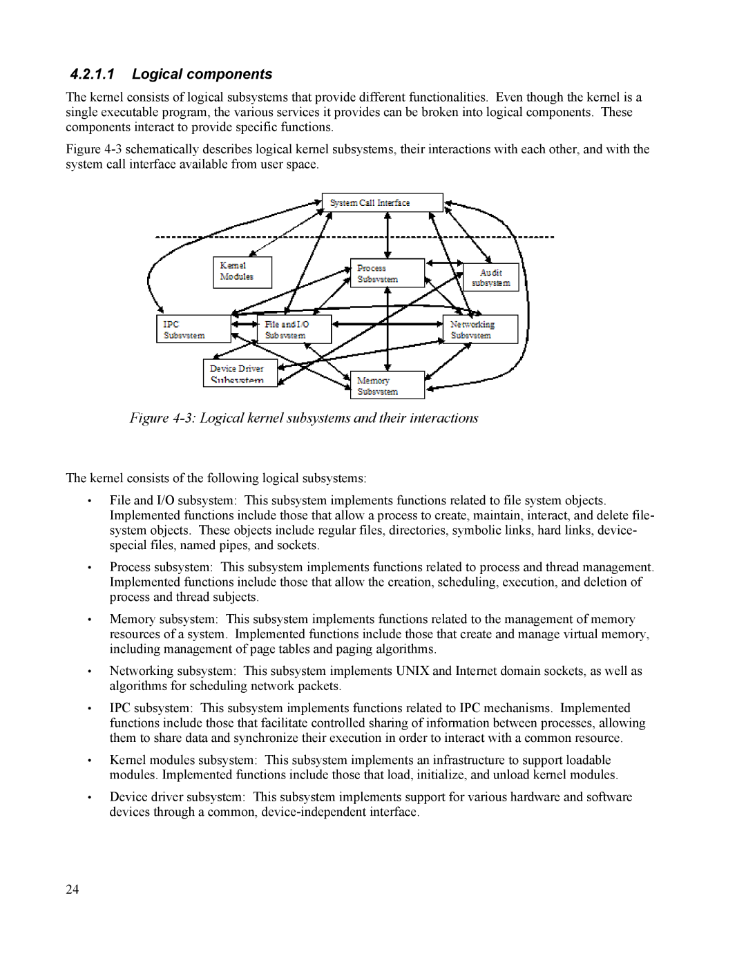 IBM 10 SP1 EAL4 manual Logical components, Logical kernel subsystems and their interactions 