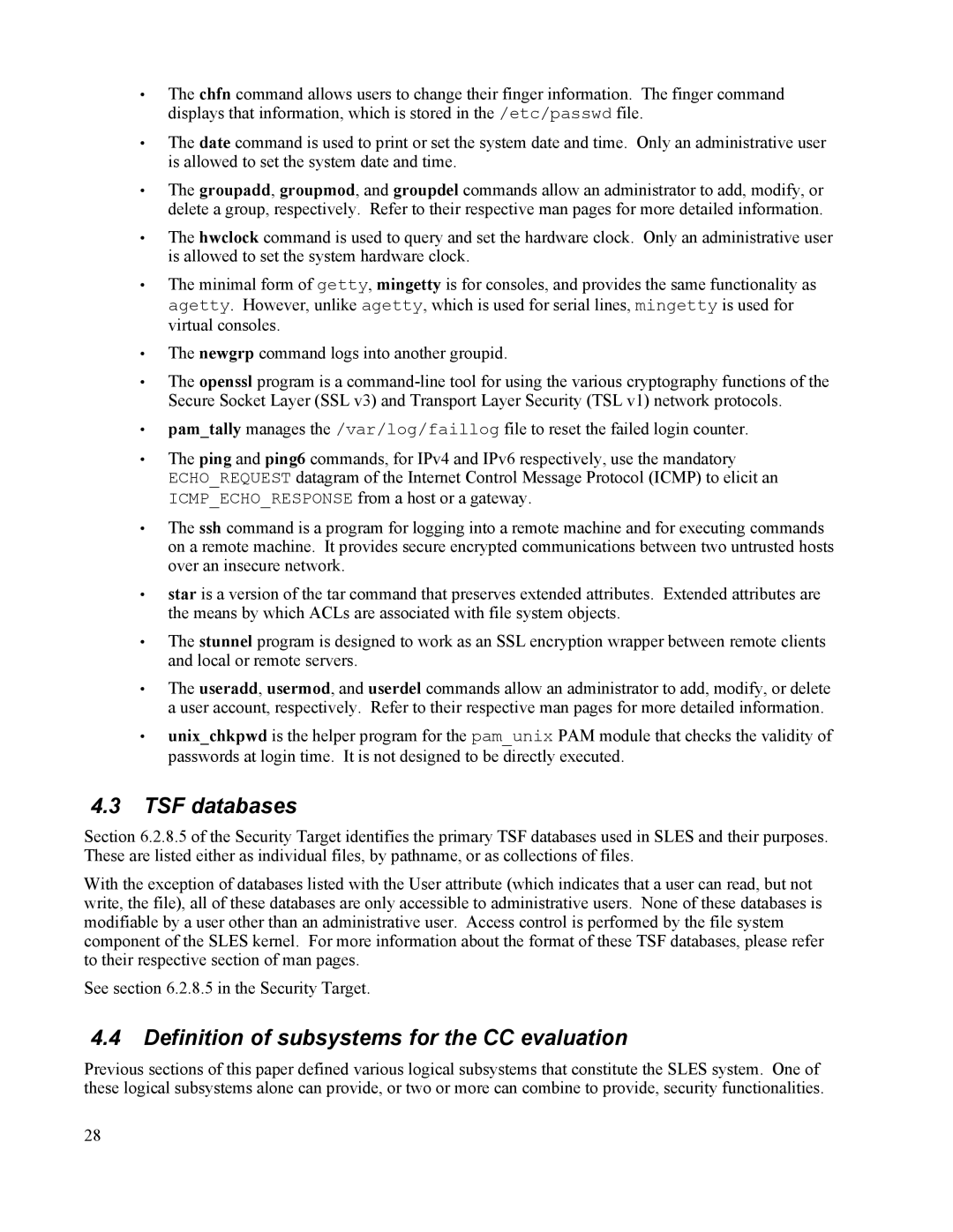 IBM 10 SP1 EAL4 manual TSF databases, Definition of subsystems for the CC evaluation 