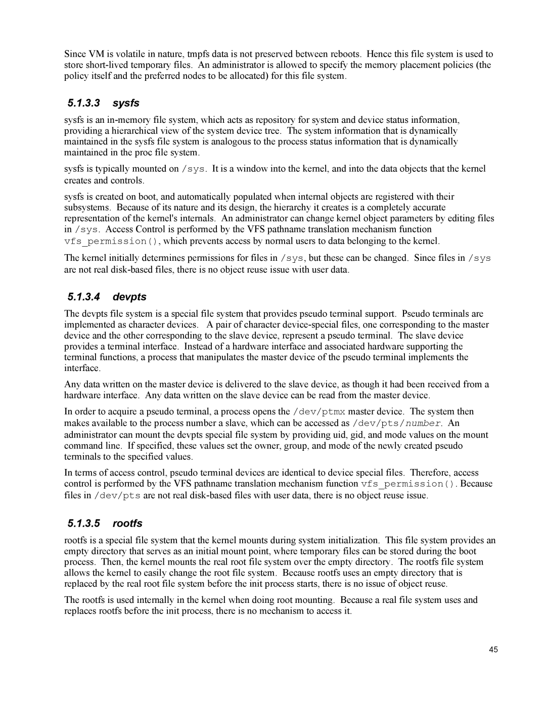 IBM 10 SP1 EAL4 manual Sysfs, Devpts, Rootfs 