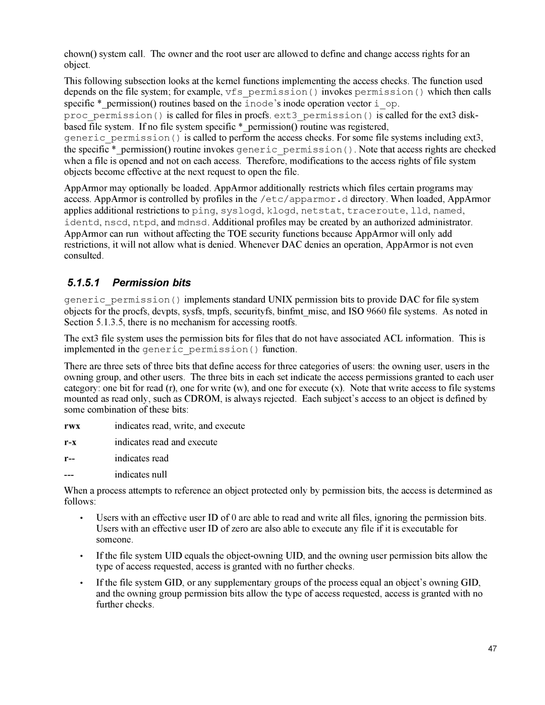 IBM 10 SP1 EAL4 manual Permission bits, Indicates read 