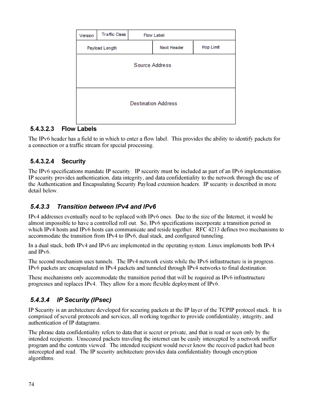 IBM 10 SP1 EAL4 manual Flow Labels, Transition between IPv4 and IPv6, IP Security IPsec 