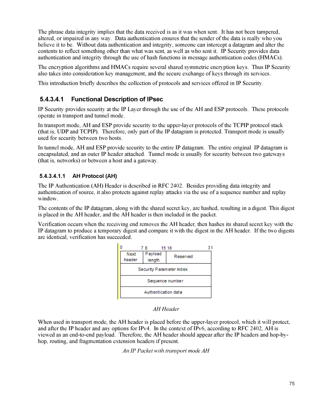 IBM 10 SP1 EAL4 manual Functional Description of IPsec, AH Header 