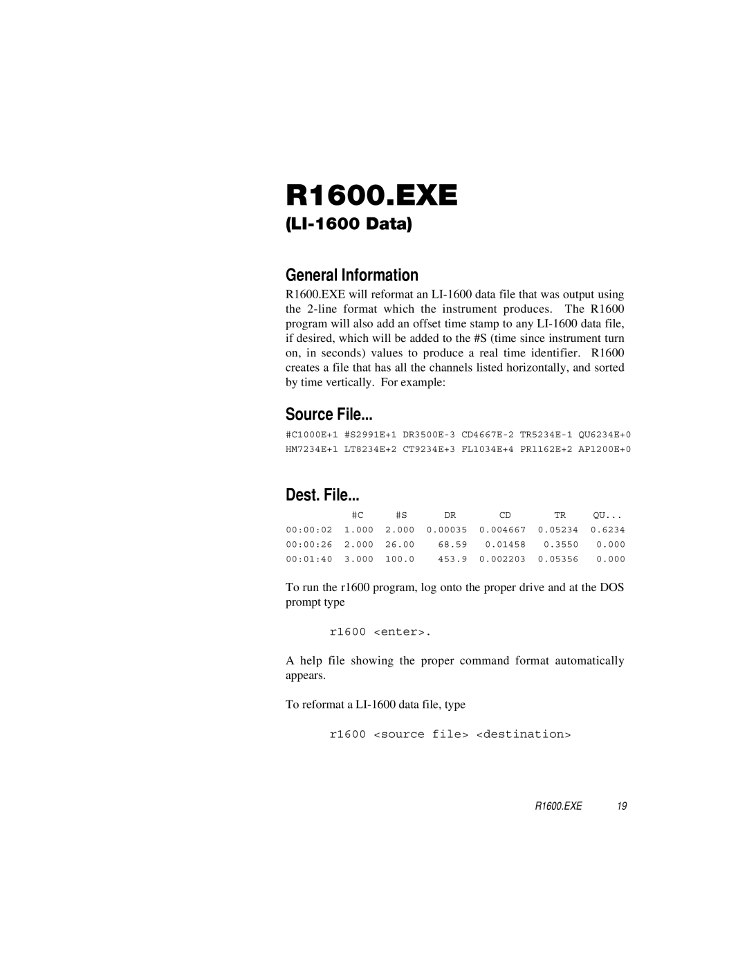 IBM 1000-90 manual R1600.EXE, LI-1600 Data General Information 