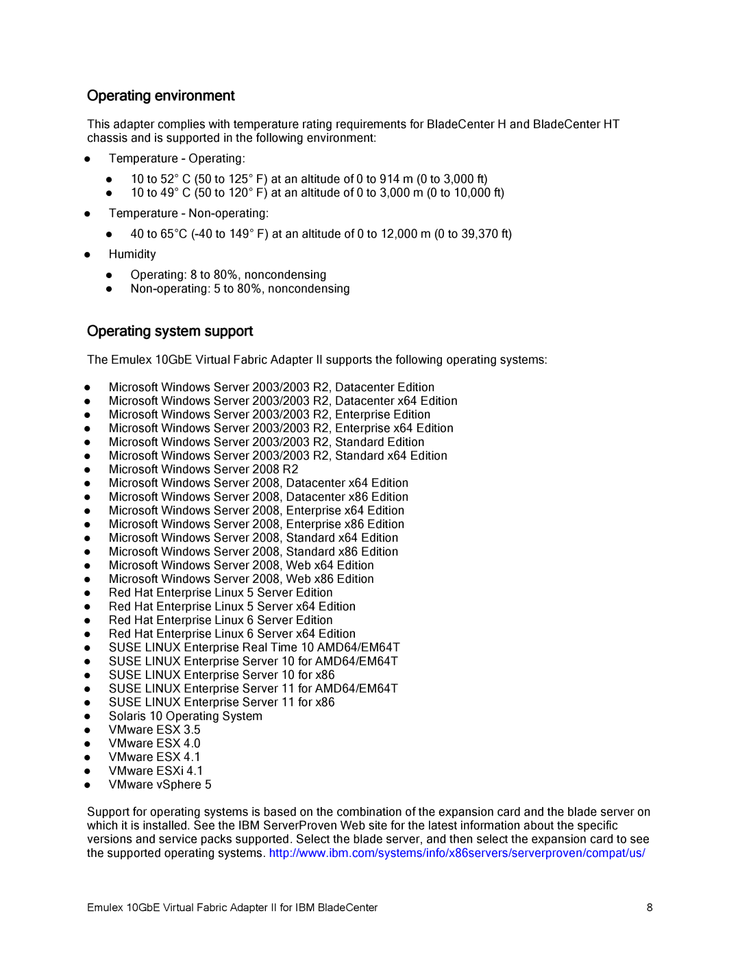 IBM 10GBE manual Operating environment, Operating system support 