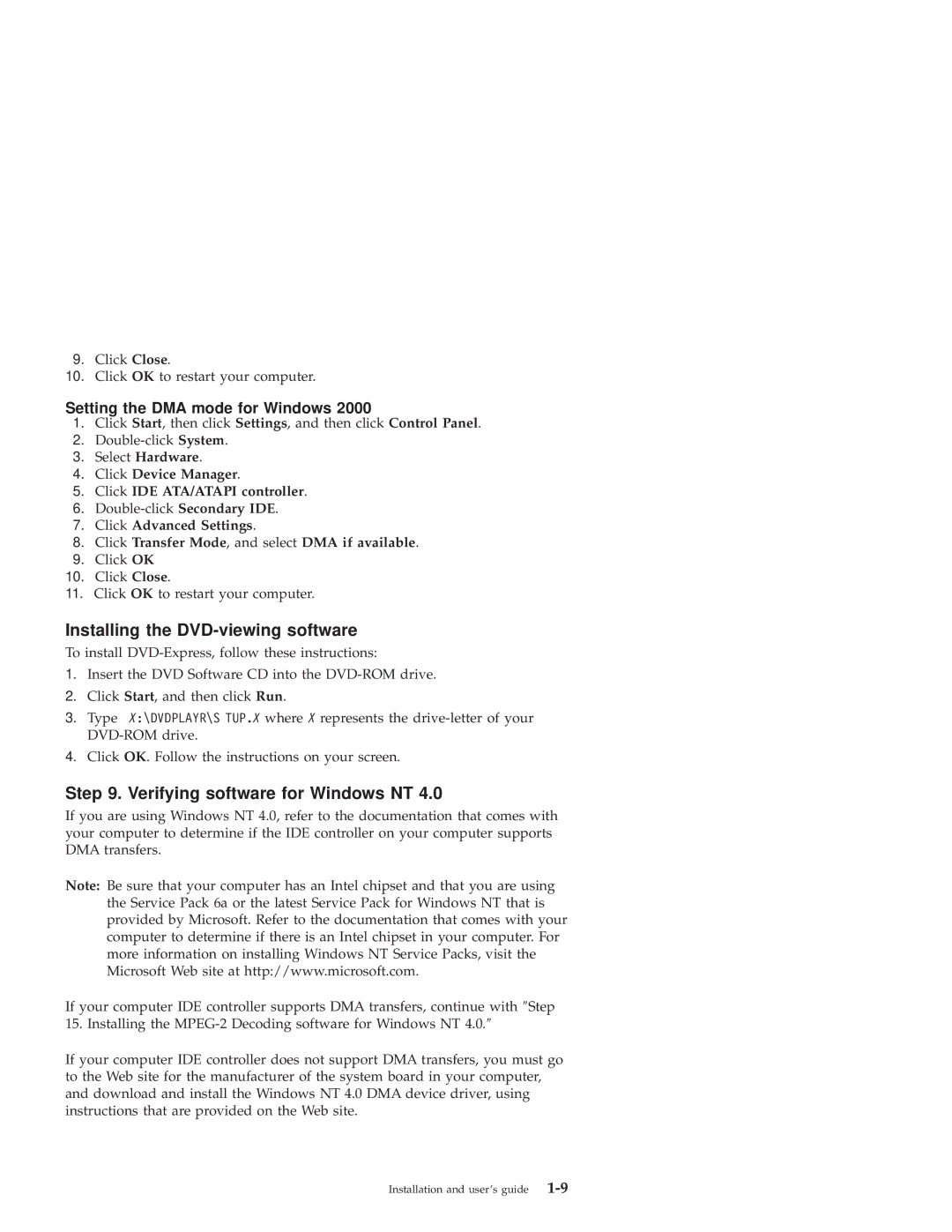 IBM 10K0001 manual Installing the DVD-viewing software, Verifying software for Windows NT 