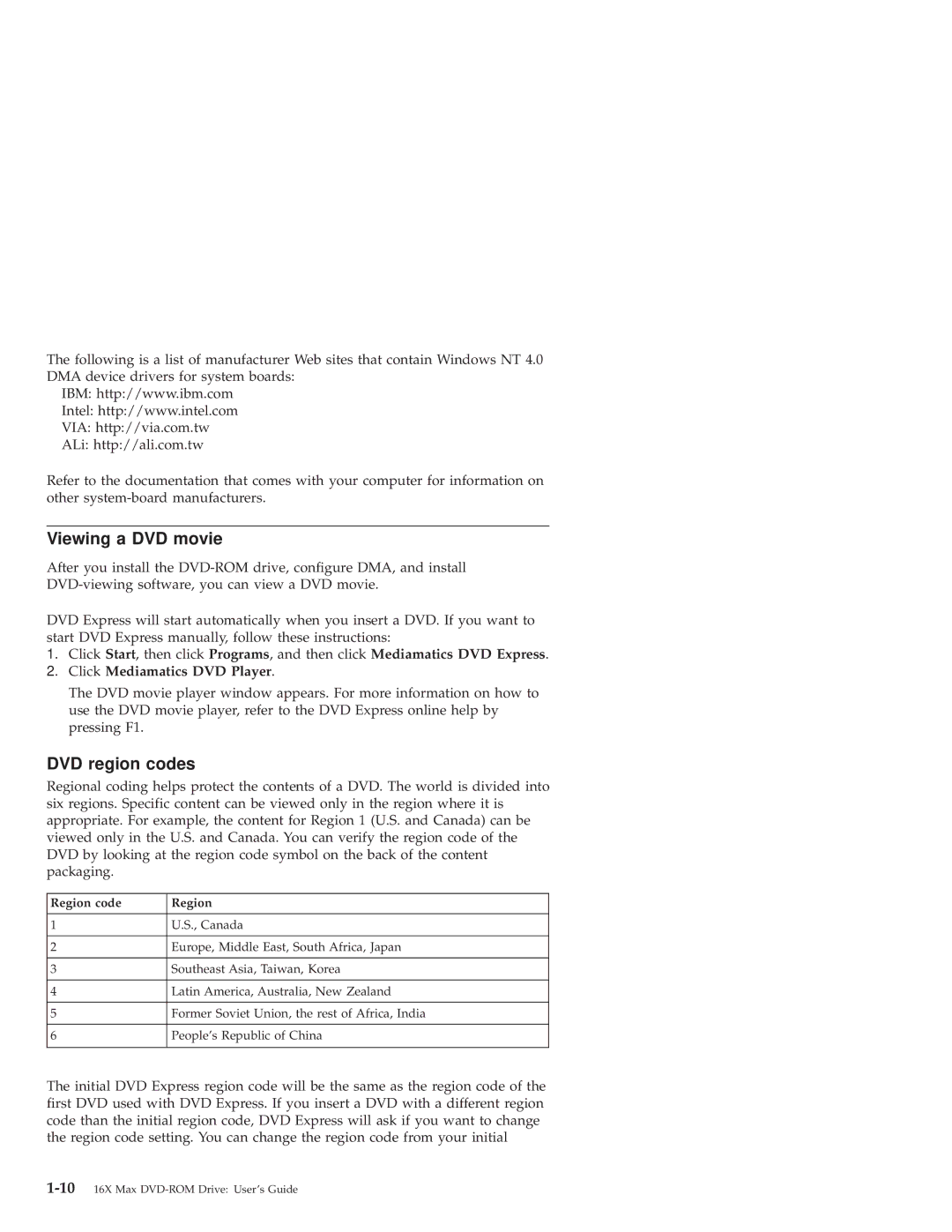 IBM 10K0001 manual Viewing a DVD movie, DVD region codes 