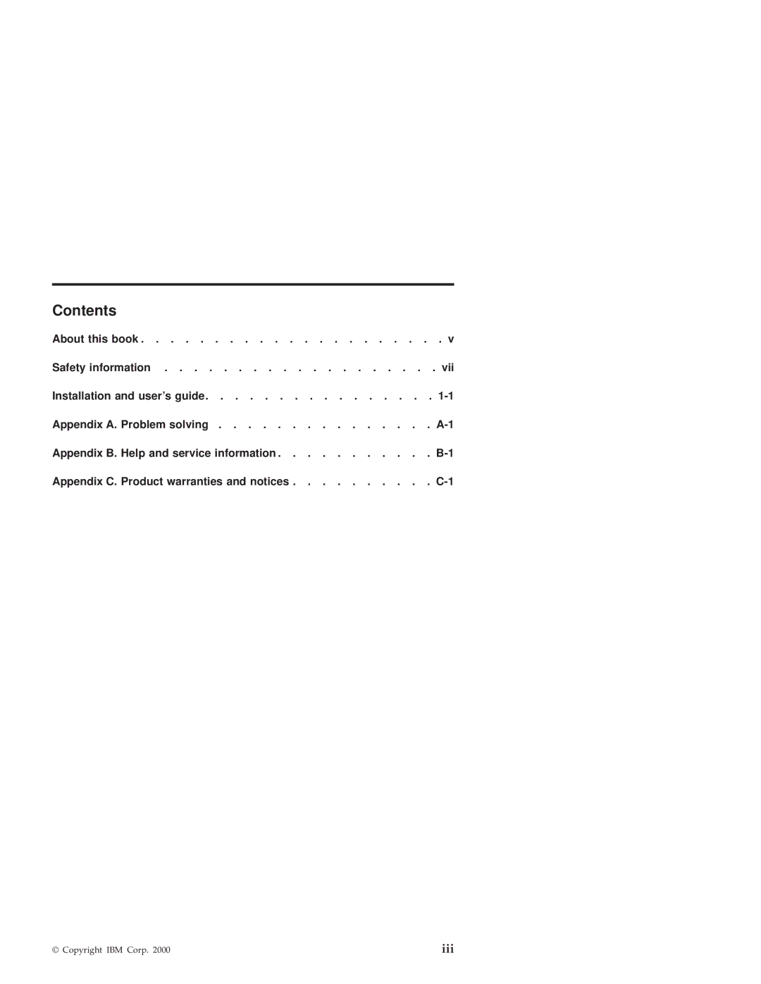 IBM 10K0001 manual Contents 