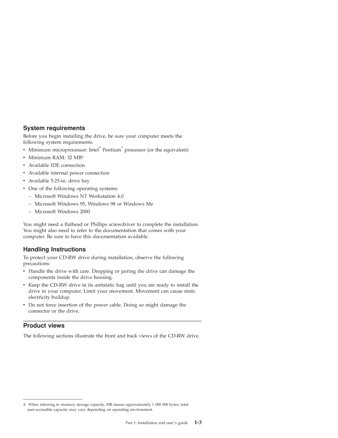 IBM 10K3786 manual System requirements, Handling Instructions, Product views 