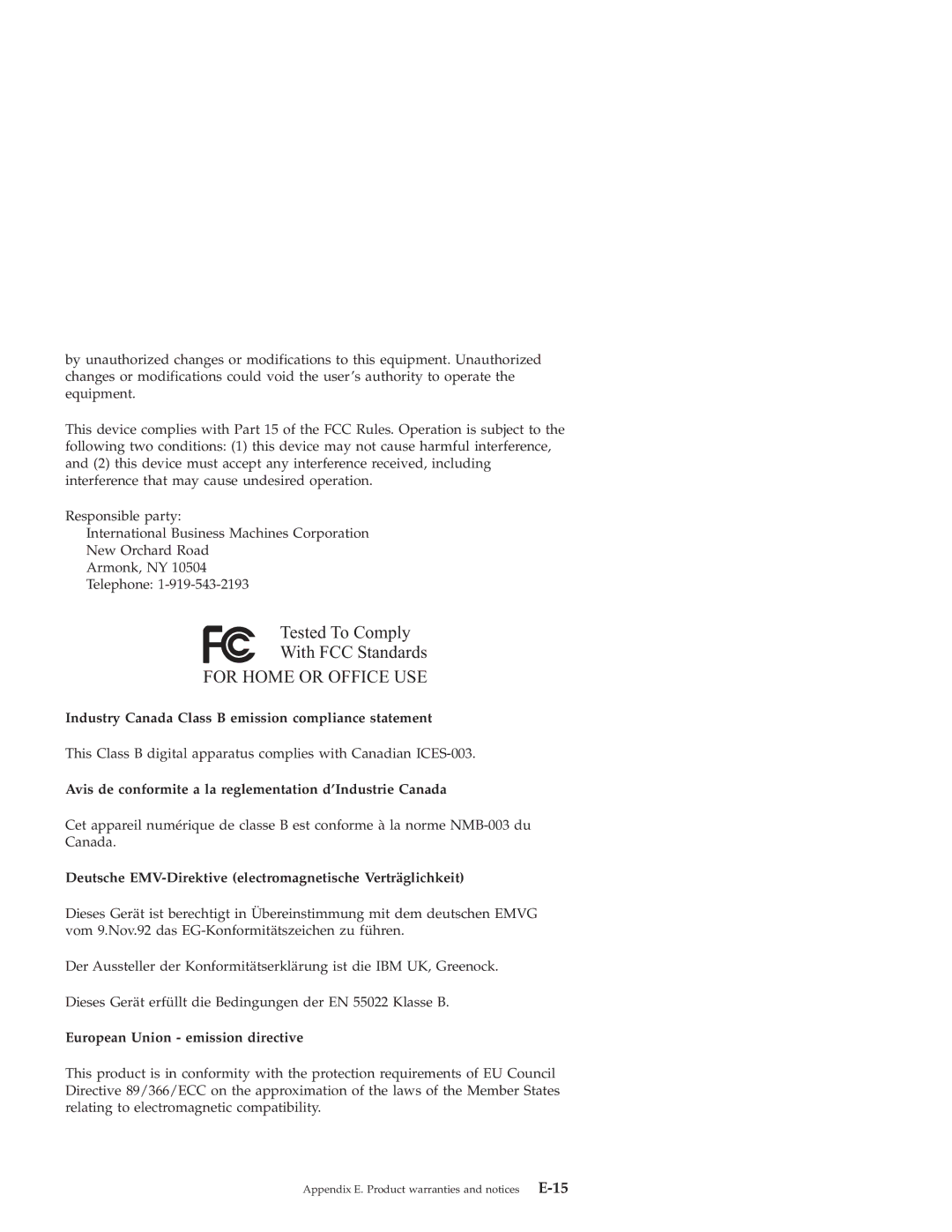 IBM 10K3786 manual Industry Canada Class B emission compliance statement, European Union emission directive 