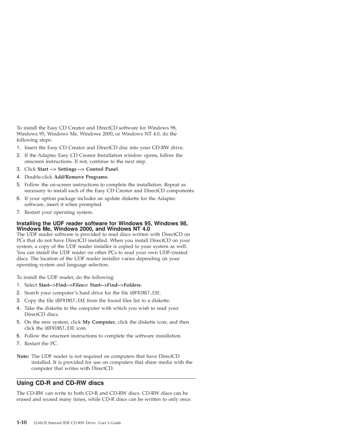 IBM 10K3786 manual Using CD-R and CD-RW discs, Select Start--Find--FilesorStart--Find--Folders 