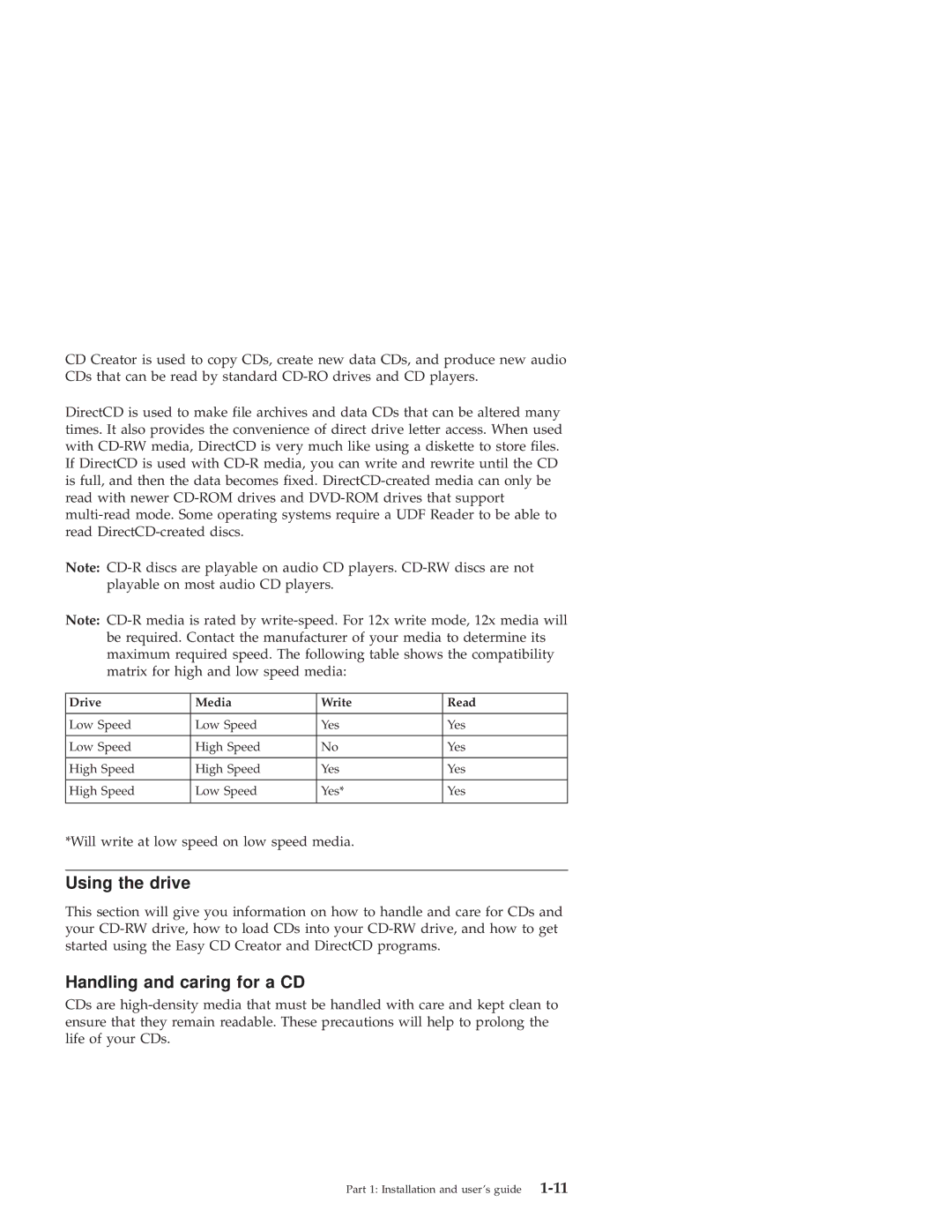 IBM 10K3786 manual Using the drive, Handling and caring for a CD 