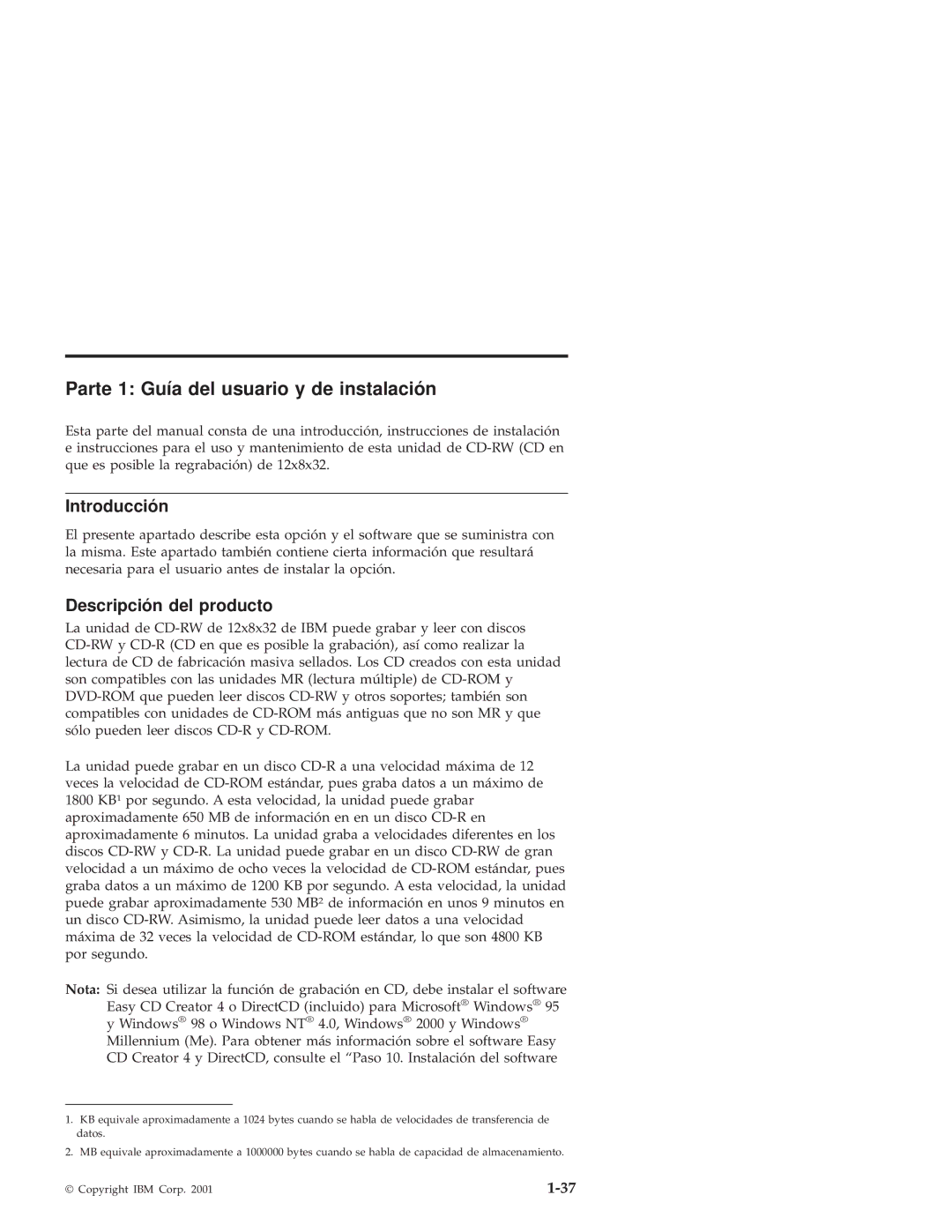 IBM 10K3786 manual Parte 1 Guía del usuario y de instalación, Introducción, Descripción del producto 