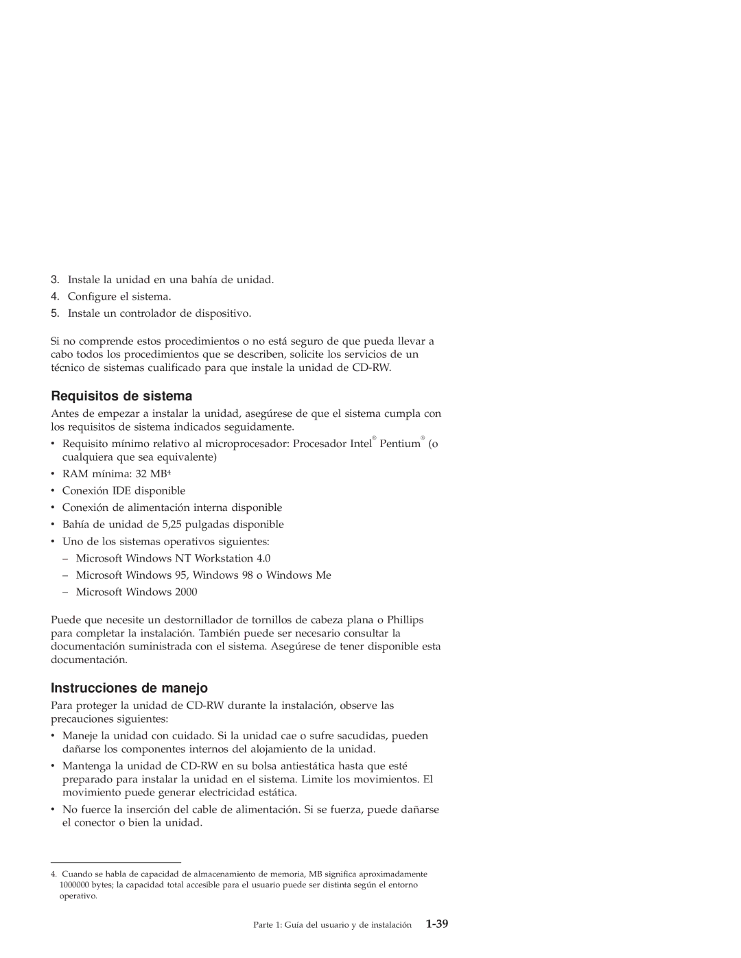 IBM 10K3786 manual Requisitos de sistema, Instrucciones de manejo 