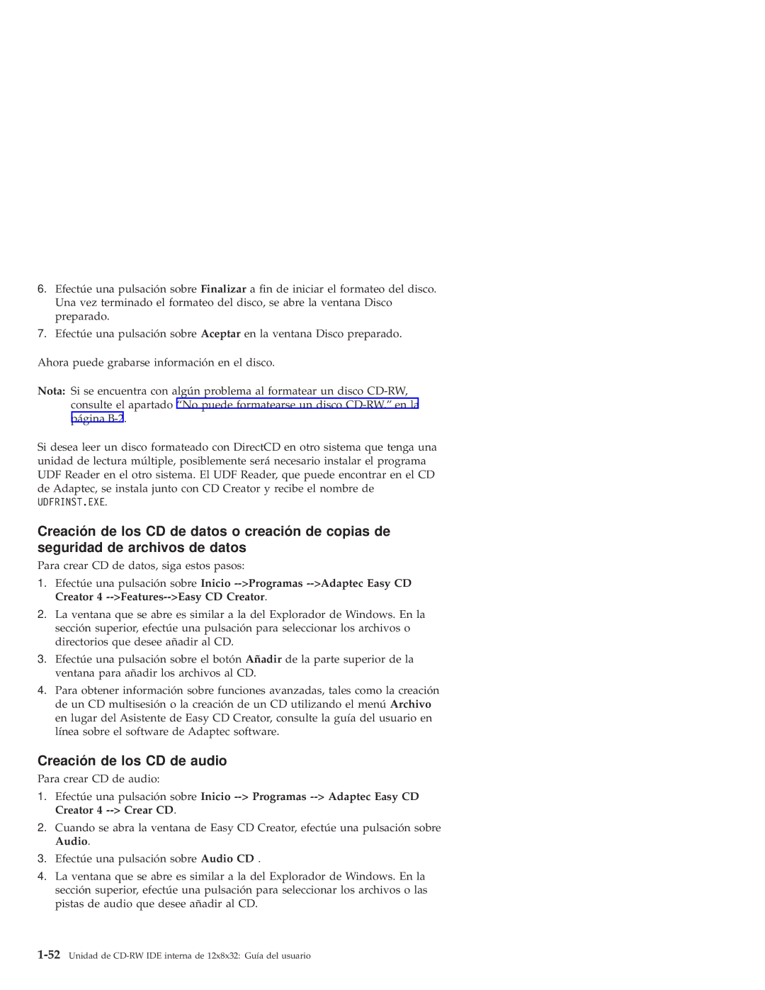 IBM 10K3786 manual Creación de los CD de audio 