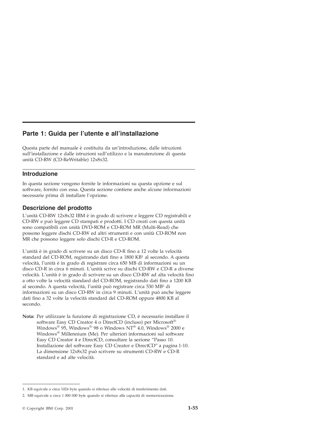 IBM 10K3786 manual Parte 1 Guida per lutente e allinstallazione, Introduzione, Descrizione del prodotto 