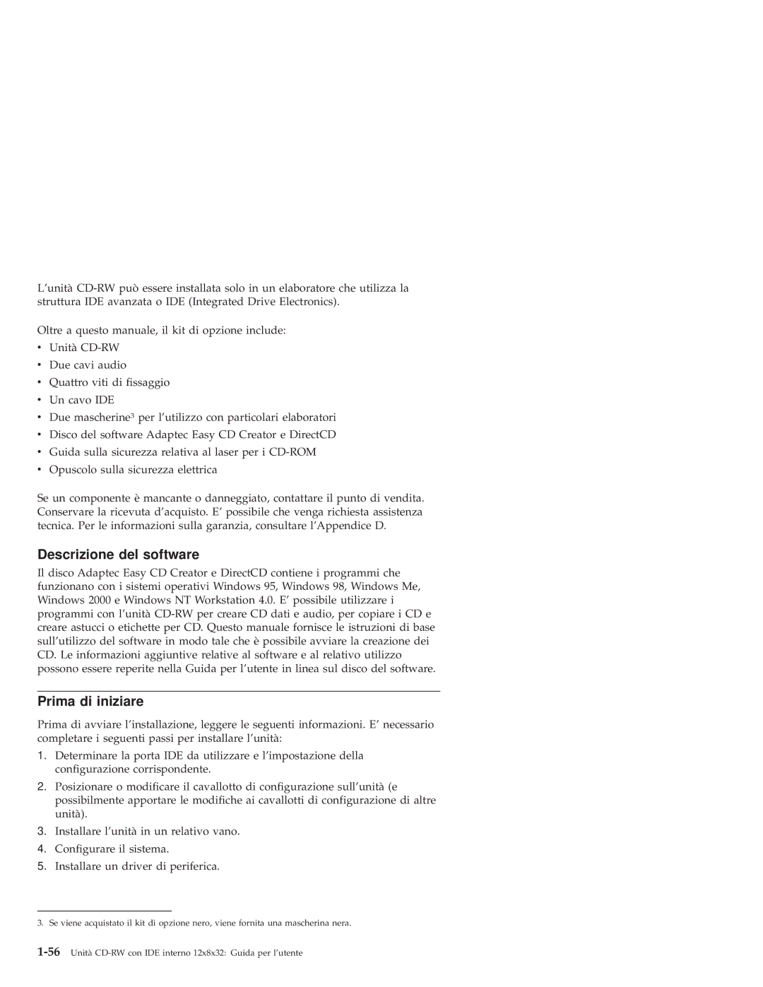 IBM 10K3786 manual Descrizione del software, Prima di iniziare 