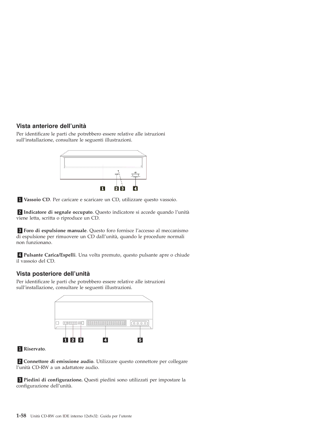 IBM 10K3786 manual Vista anteriore dellunità, Vista posteriore dellunità, «1¬Riservato 