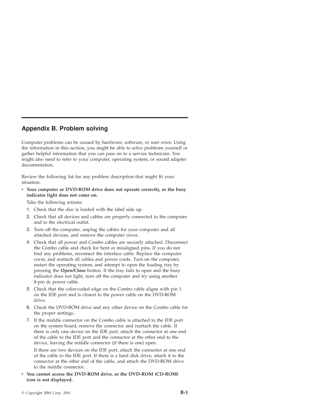 IBM 10K3799 manual Appendix B. Problem solving 