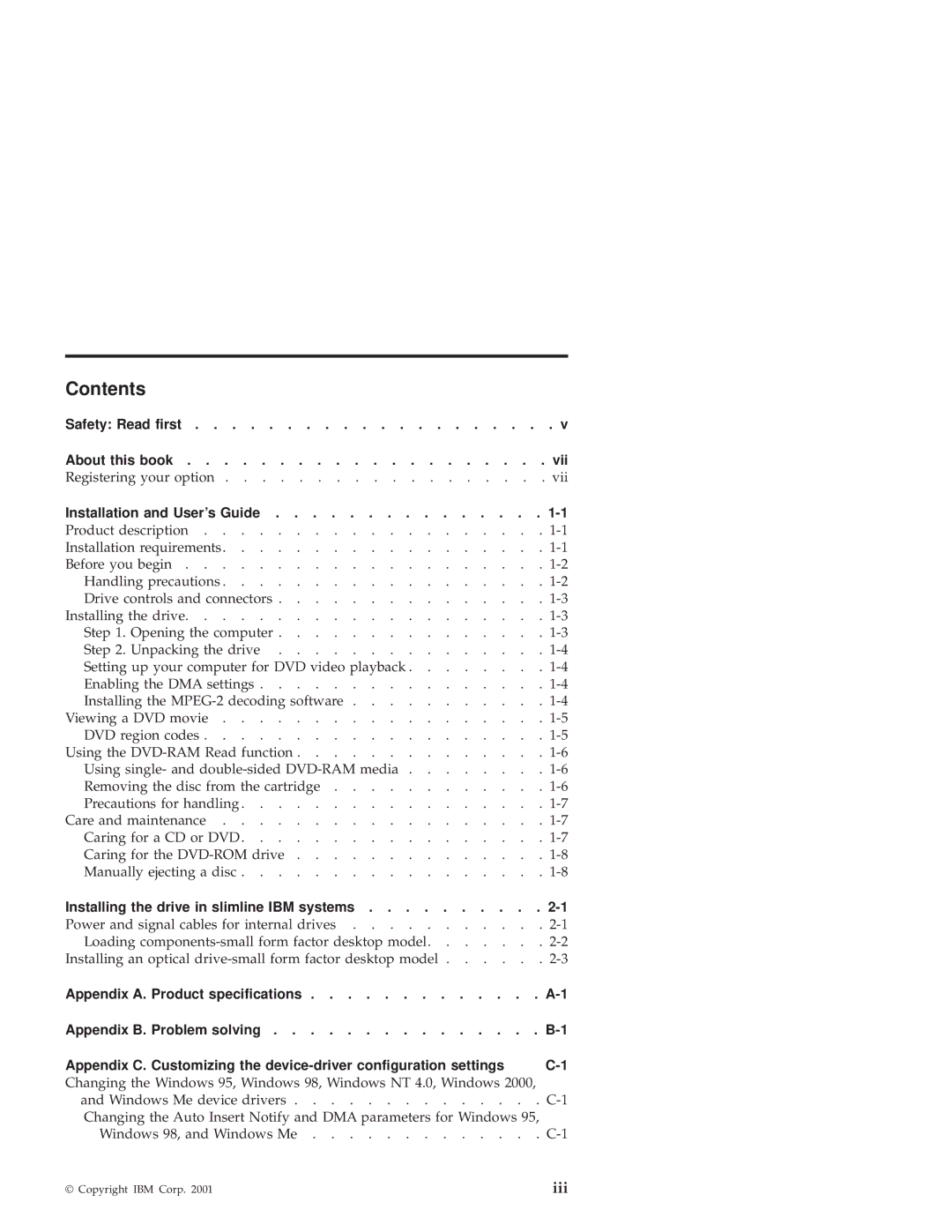 IBM 10K3799 manual Contents 