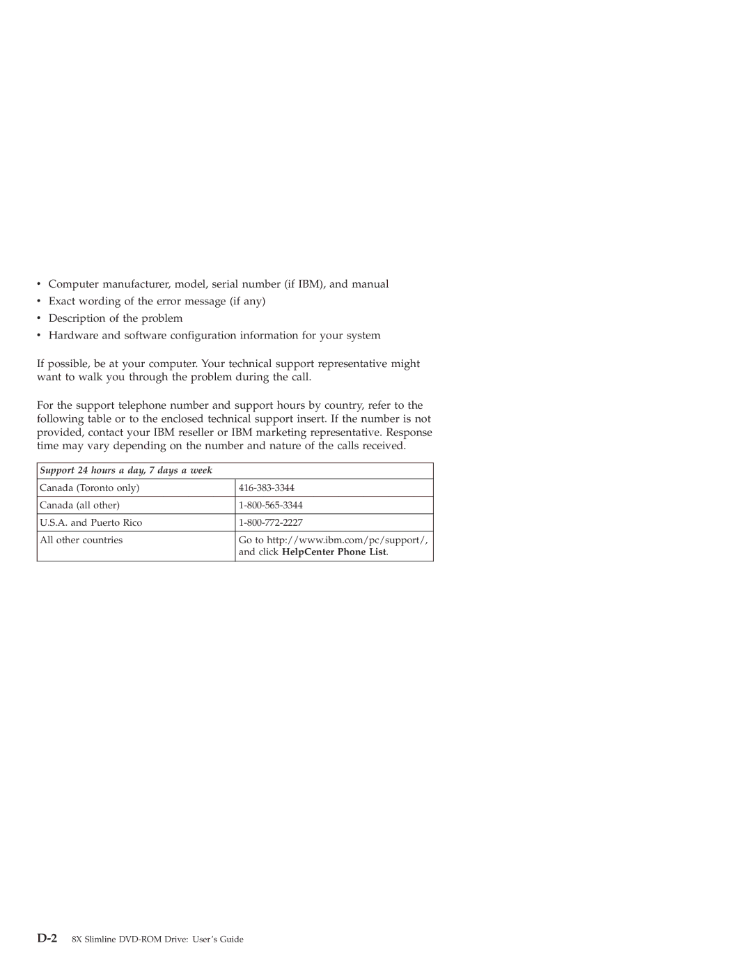 IBM 10K3799 manual Support 24 hours a day, 7 days a week 