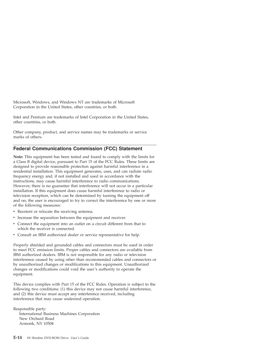 IBM 10K3799 manual Federal Communications Commission FCC Statement 