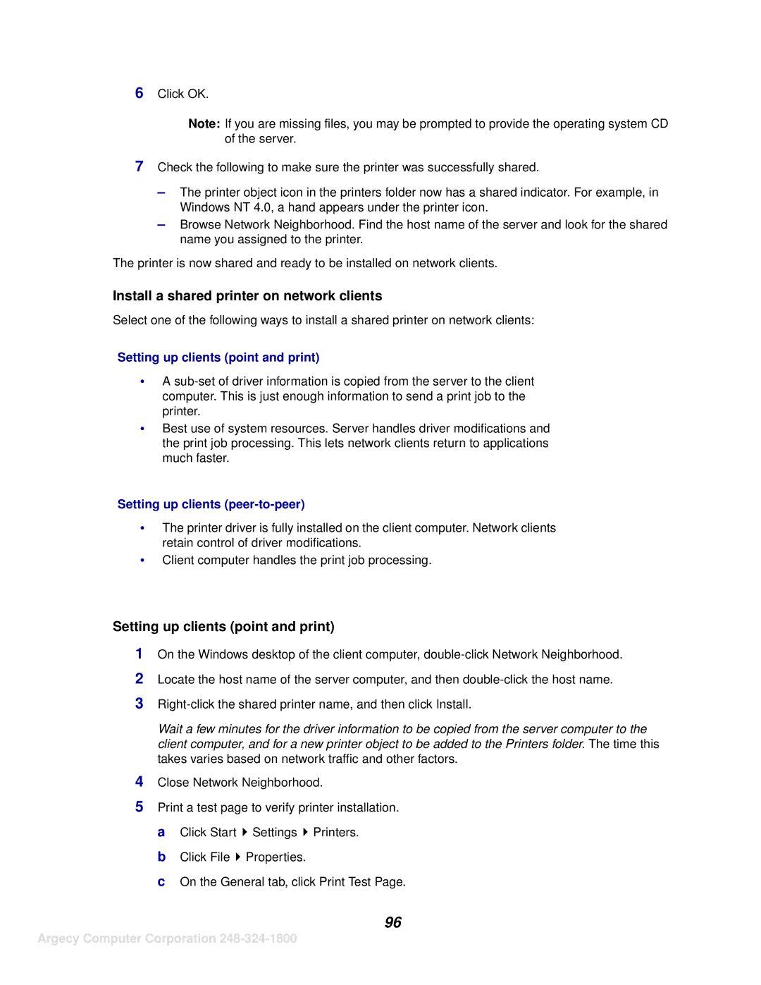 IBM 1116 manual Install a shared printer on network clients, Setting up clients point and print 