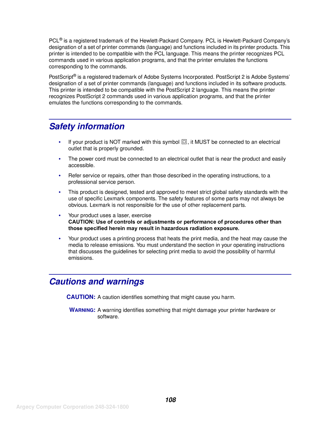 IBM 1116 manual Safety information 