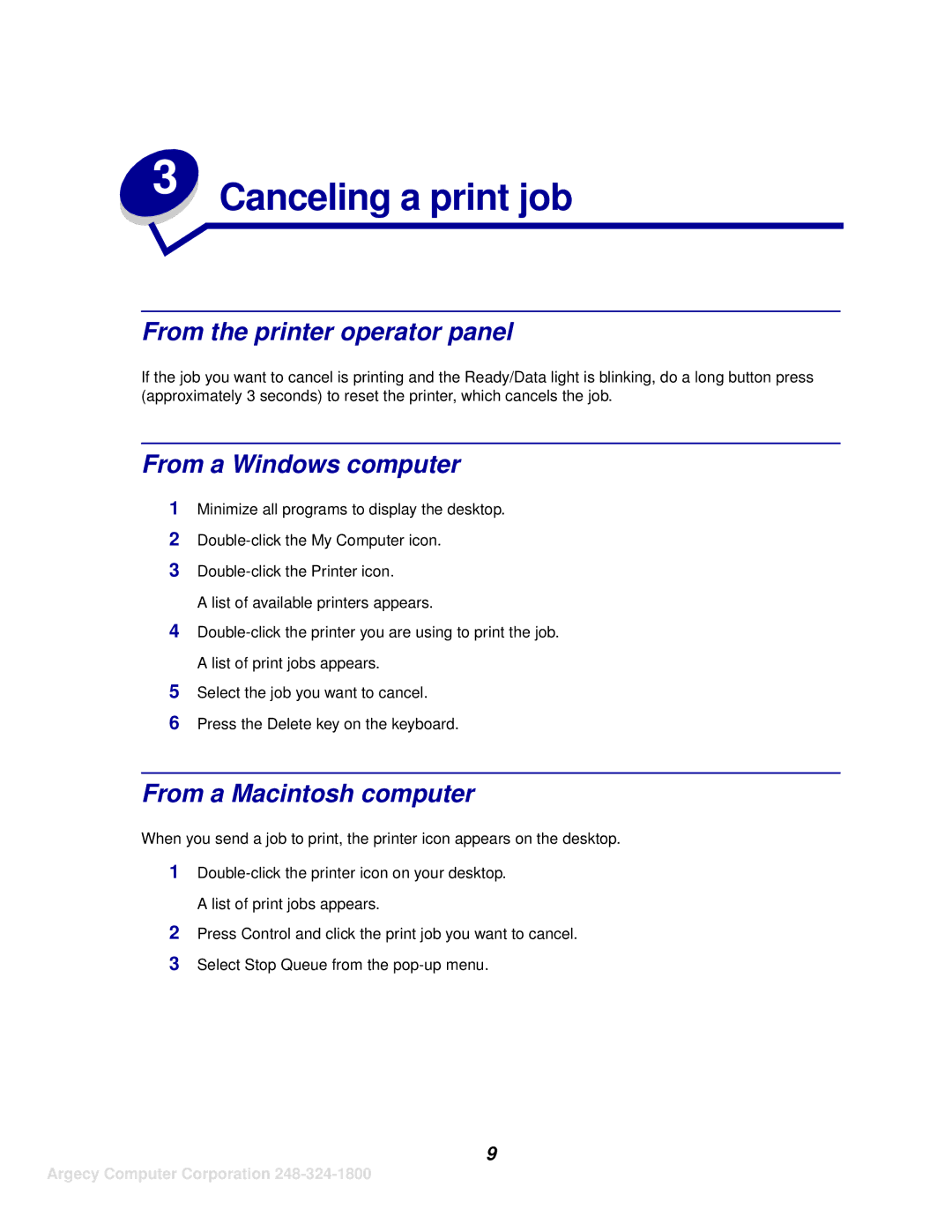 IBM 1116 manual Canceling a print job, From the printer operator panel, From a Windows computer, From a Macintosh computer 